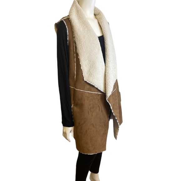 John + Jenn Jackets & Blazers - JOHN+JENN Brown Faux Fur Shearling Long Vest L NWT
